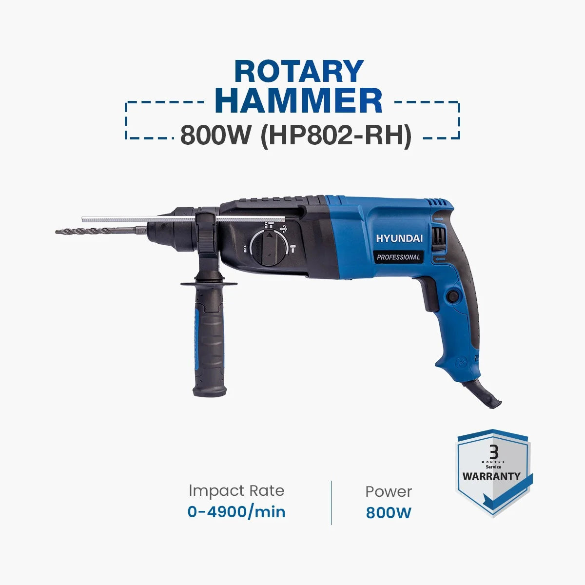 HYUNDAI 800W Heavy Duty Rotary Hammer Drill HP802-RH Hyundai